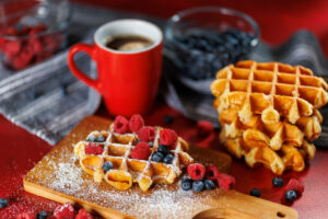 waffles fruit and coffee